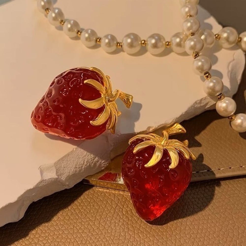18K GP Vintage Red strawberry earrings